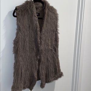 JUNE genuine rabbit fur beige grey knit back vest